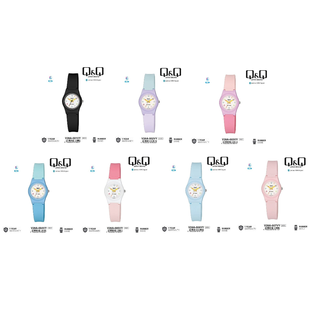 Q&Q QNQ QQ V28 V28A V28A- 001VY - 007VY ANALOG WATCH RUBBER BAND WOMENS / CHILDRENS WATCH RUBBER STR