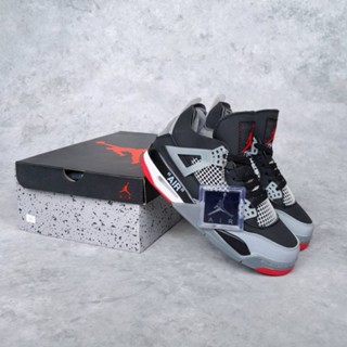 Air Jordan 4 Retro Og Bred x Off-White รองเท้าผ้าใบลําลอง