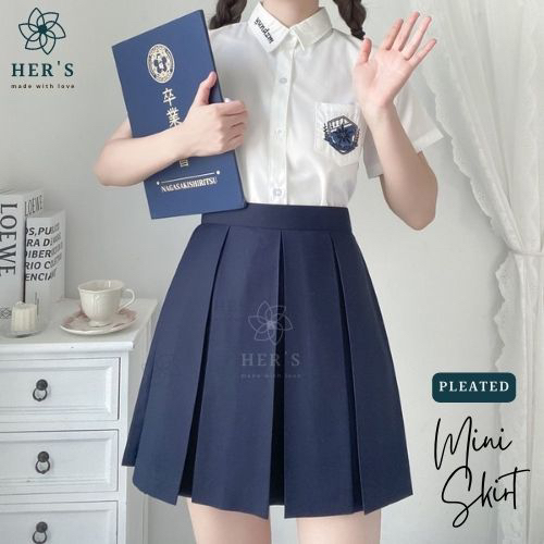 Hers - Jolly Mini Skirt - Japan Mini Skirt Pleated Plain Short Skirt Plain Fold Model