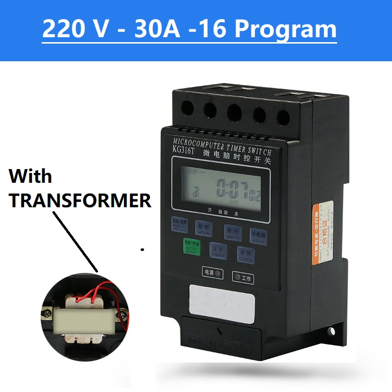 Kg316t Digital Timer Microcomputer โปรแกรมสวิทช์ 220V 380V 10A 30A หม้อแปลงไฟฟ้า MCB DIN RAIL