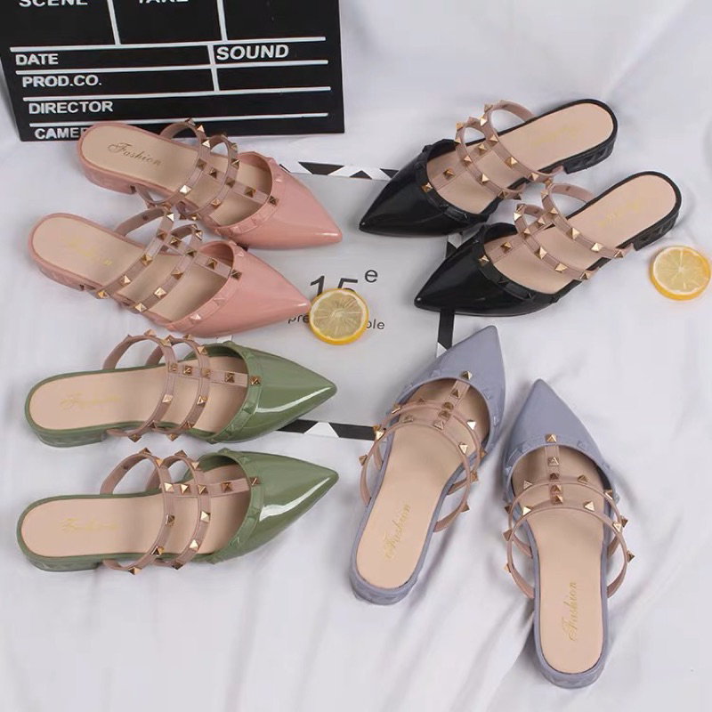 Vlntino Womens Pointed Jelly Rubber Wedge Heels Sandals นําเข้า EYO LDG L670