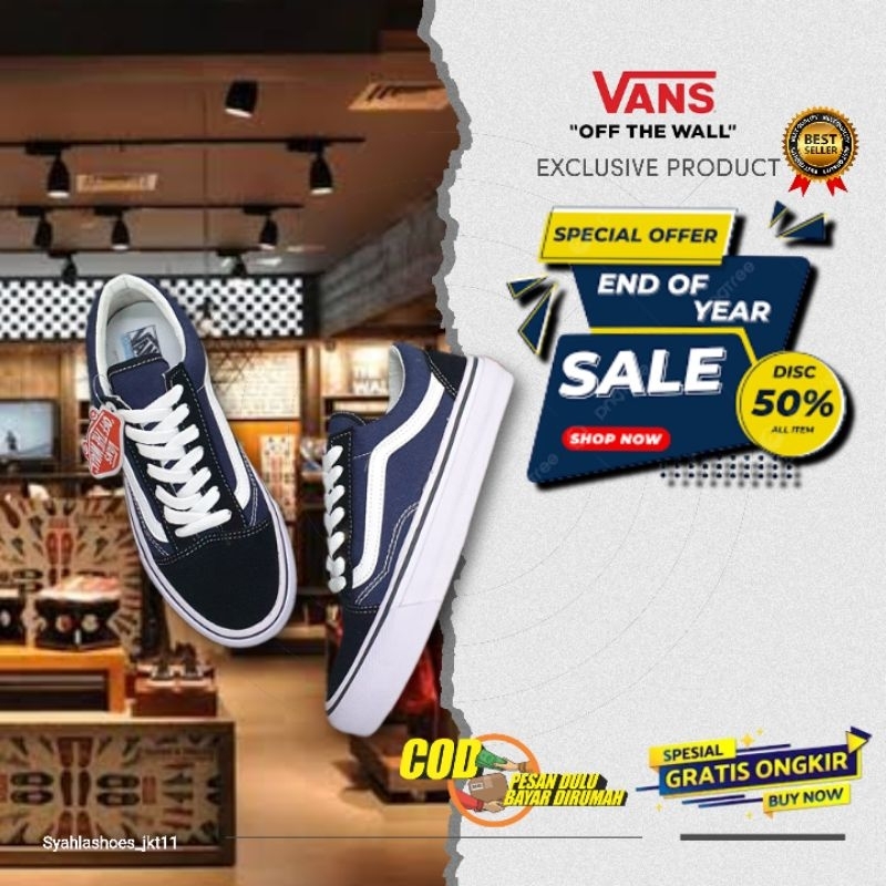 Vans Old skool Black Navy Blue Premium Original Sepatu