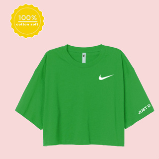 เสื้อยืดครอปท็อป justdoit โอเวอร์ไซซ์ เรียบง่าย