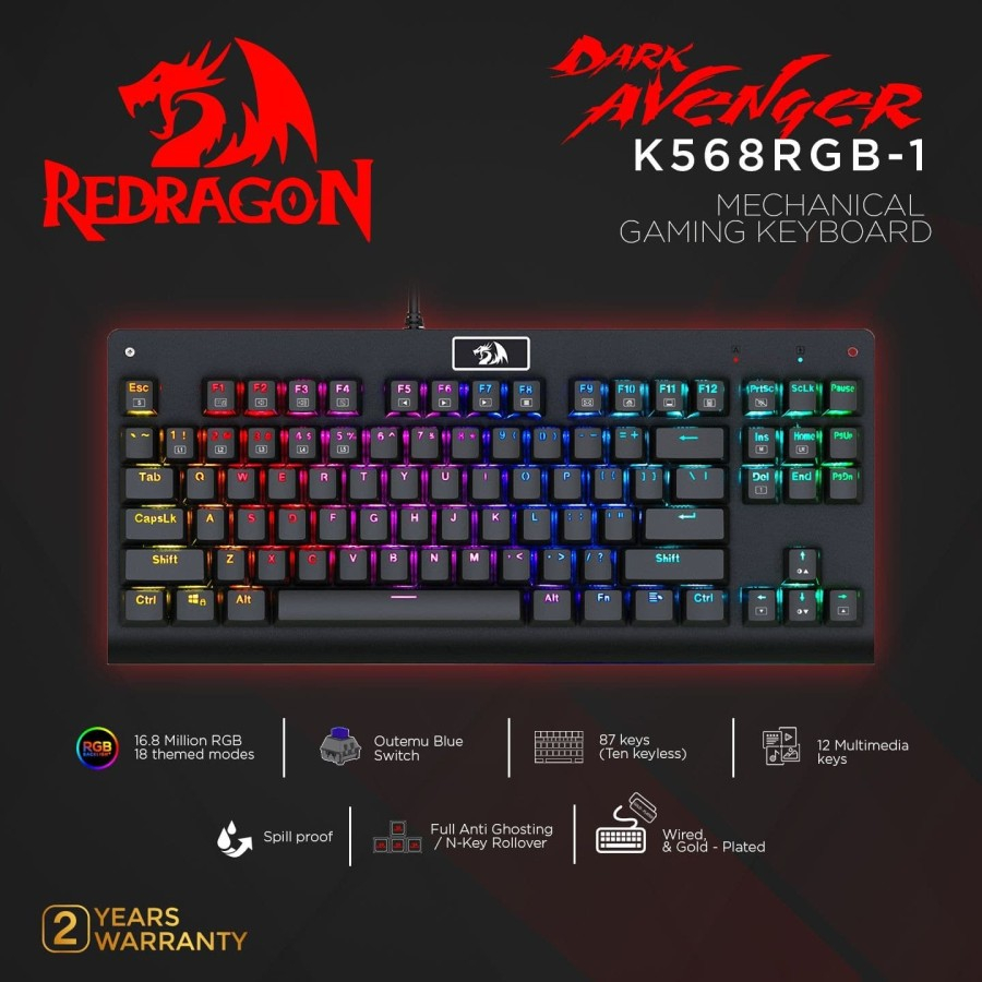 REDRAGON Reddragon Mechanical Gaming Keyboard DARK AVENGER - K568RGB-1