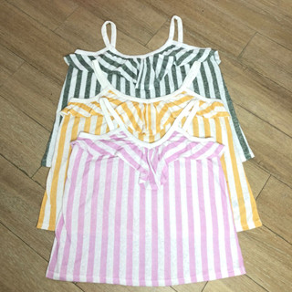 เสื้อกล้าม ผ้าลินิน ลายทาง สีกรมท่า สําหรับผู้หญิง 0ld