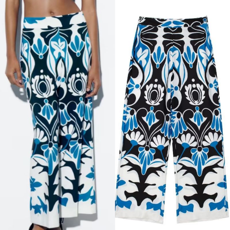 กางเกงผ้าซาตินวินเทจสีฟ้า71814