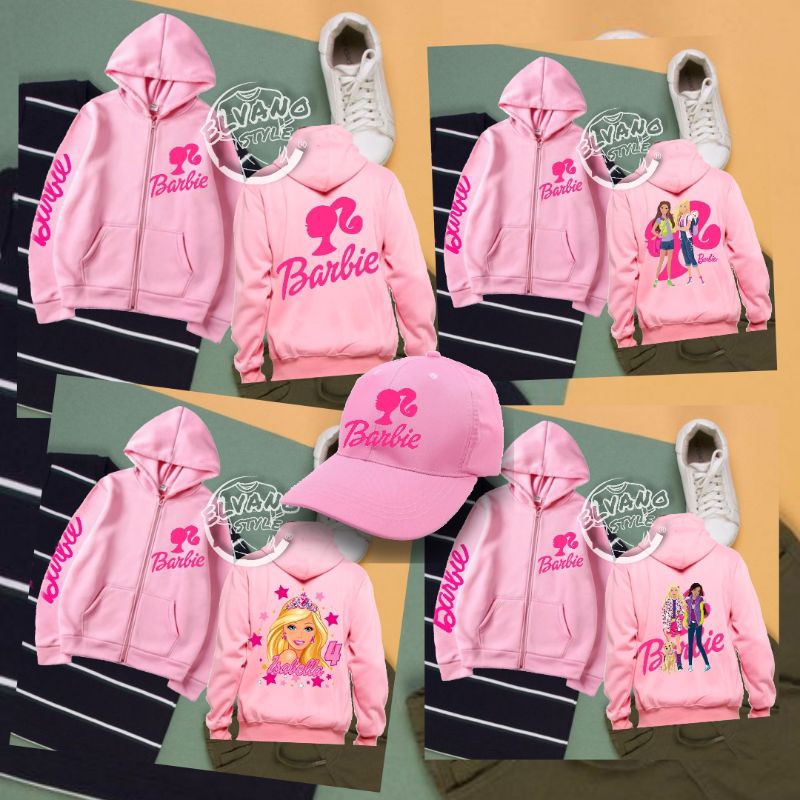 Barbie GIRLS ZIPPER HOODIE AGE 3 ถึง 12 ปี ฟรีพิมพ์ชื่อ