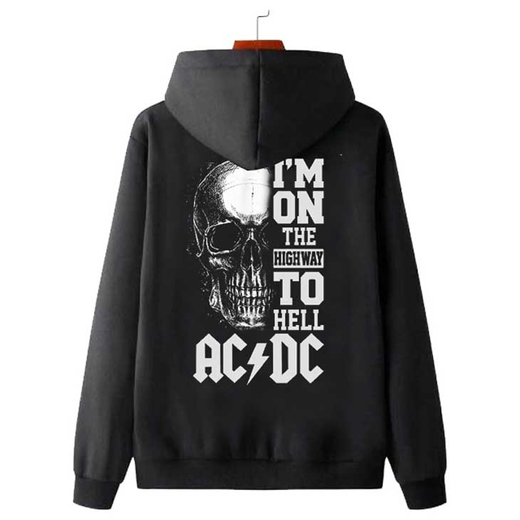 KATUN ACDC Hoodie Jacket ฉันบนทางหลวงสู่นรก AC DC Band Unisex Casual Hoodie วัสดุผ้าฝ้าย
