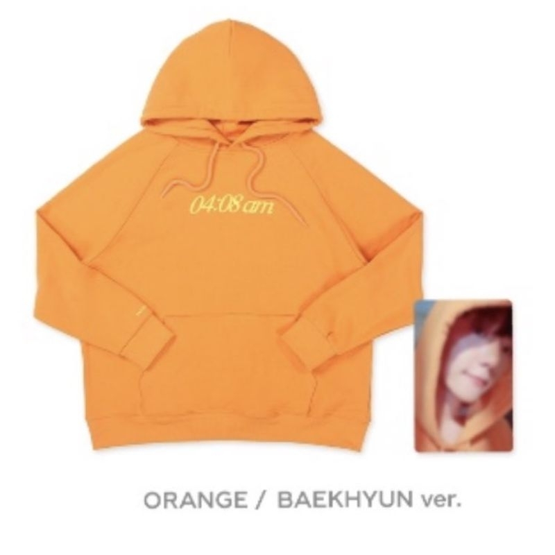 เสื้อกันหนาว มีฮู้ด ลาย BAEKHYUN ORANGE