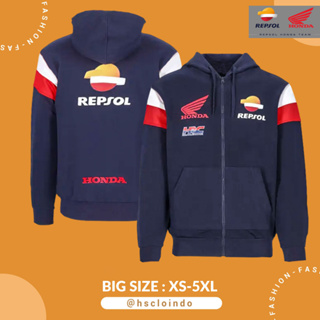 เสื้อกันหนาว มีฮู้ด ผ้าฝ้าย แต่งซิป ลาย Repsol Honda HRC สีน้ําเงินเข้ม ไซซ์ XS-5XL XS S M L XL XXL 3XL 4XL 5XL