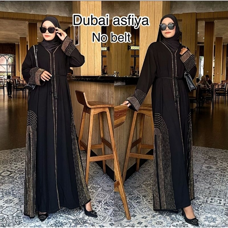 Hitam Abaya Gamis สีดําดูไบ afiya อาหรับ dres afiya มุสลิมปาร์ตี้