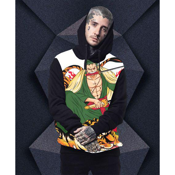 Zazom895 ผู้ชาย One Piece Tiger Hoodie ผู้ชาย Hoodie Distro ผู้ชาย Hoodie อะนิเมะ Hoodie Distro สีดํ