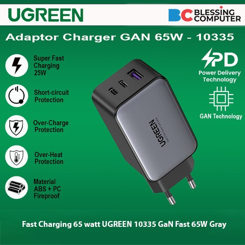 ชาร์จเร็ว 65 วัตต์ UGREEN 10335 GaN Fast 65W สีเทา