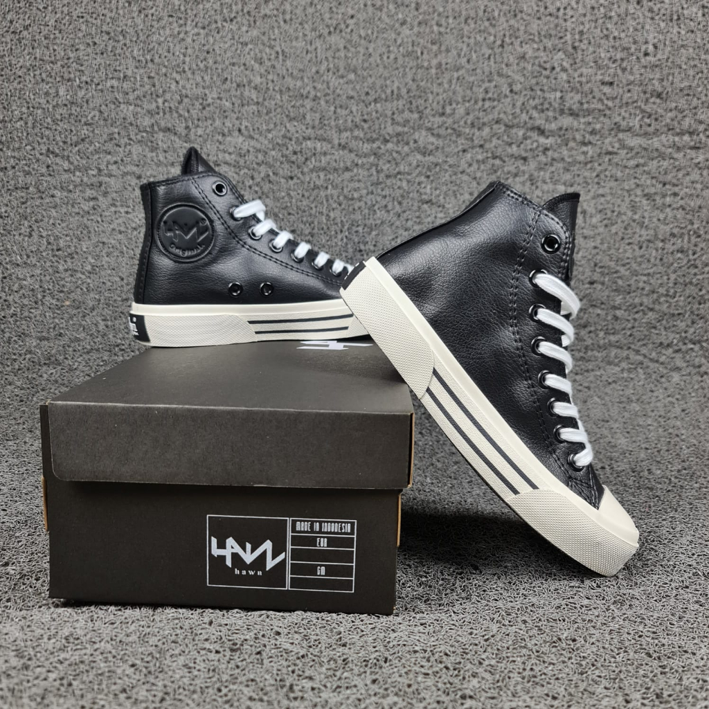 Putih HITAM of Hawn Hara High รองเท้าหนังสีดําและสีขาว 36-43 รองเท้าผ้าใบหนังสีดําขาว