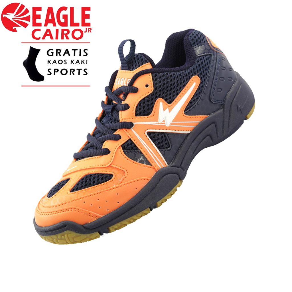 รองเท้าแบดมินตัน Eagle Cairo JR สีดําสีส้ม - รองเท้าแบดมินตันสีดํา Eagle Cairo ดั้งเดิม
