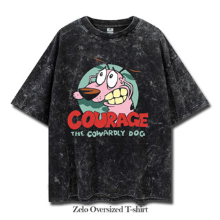 เสื้อยืดโอเวอร์ไซซ์ ลายสุนัข Courage สไตล์วินเทจ