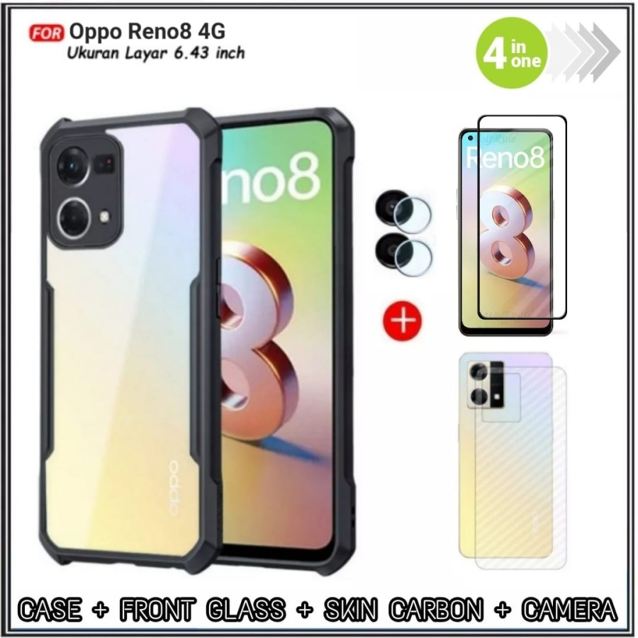 4in1 Case Package Oppo Reno 8 4G Casing Cover + Tempered Glass Mondi Store