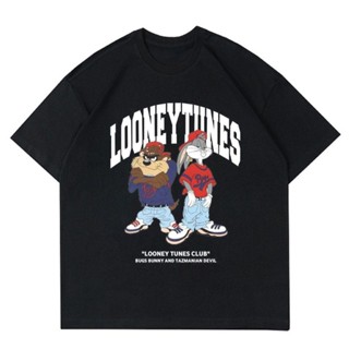 เสื้อยืด พิมพ์ลาย Looney TUNES VINTAGE "BUGS AND TAZ" | เสื้อยืด ลายการ์ตูน สีดํา ขนาดใหญ่