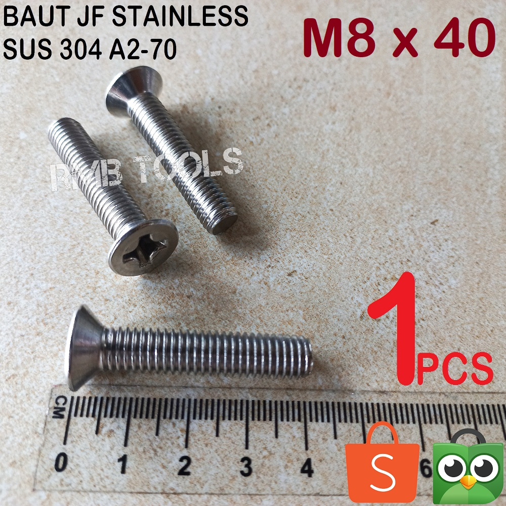 M8x40 JF STAINLESS GRADE 304 A2-70 FLAT HEAD MACHINE SCREW SCREWDRIVER PLUS M8 CSK