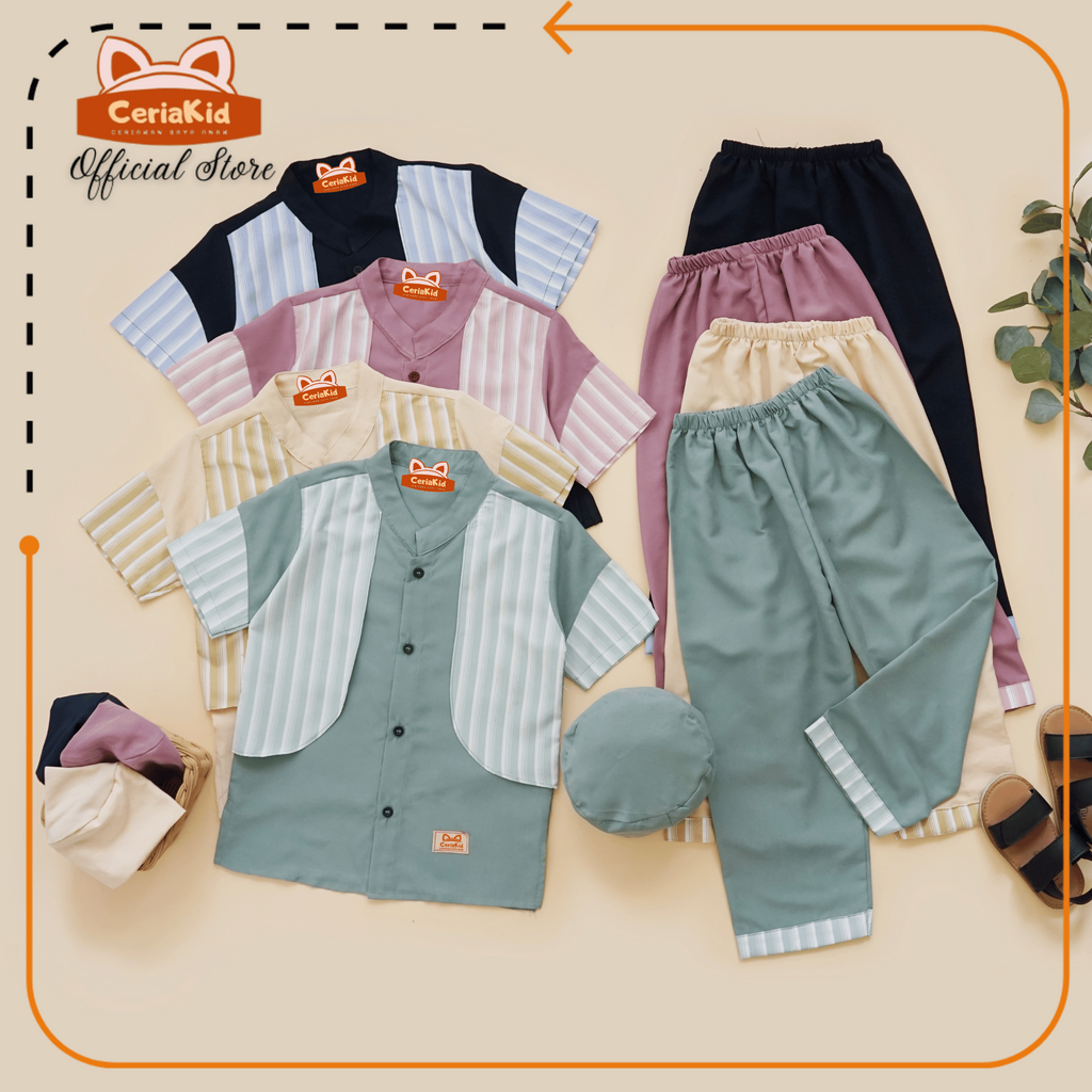 [Ceriakid] Koko Anak One Set เสื้อและกางเกงโบนัส Peci 0 1 2 4 5 6 7 8 9 ปี