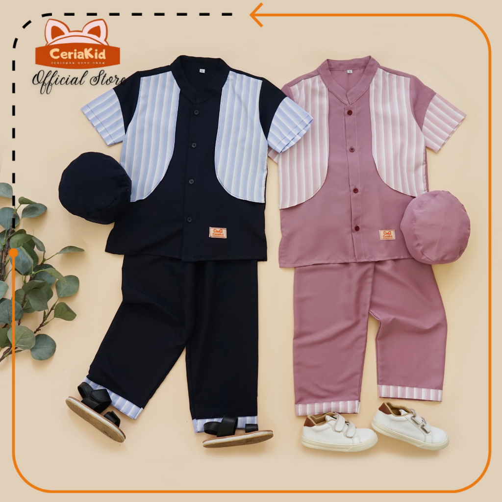 [Ceriakid] Koko Anak One Set เสื้อและกางเกงโบนัส Peci 0 1 2 4 5 6 7 8 9 ปี