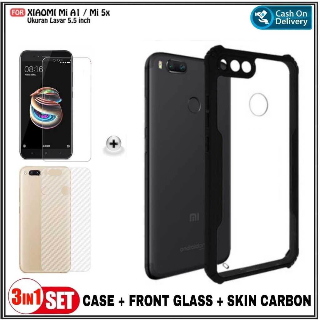 3in1 Case Package Xiaomi Mi A1, Mi 5X SoftCasing Cover + กระจกนิรภัย Mondi Store