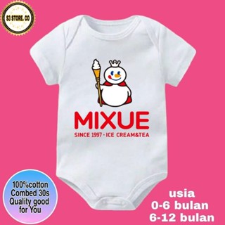 ชุดจั๊มสูท บอดี้สูท เสื้อยืด ผ้าฝ้าย ลาย BABY MIXUE ICE CREAM &amp; TEA สําหรับเด็กผู้ชาย ผู้หญิง 30s