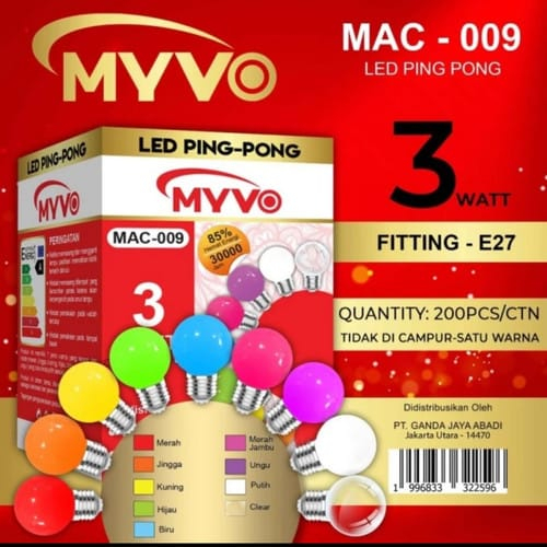 Myvo PINGPONG ไฟ LED | 3 WATT - MAC - 009 | ต้นฉบับต้นฉบับ