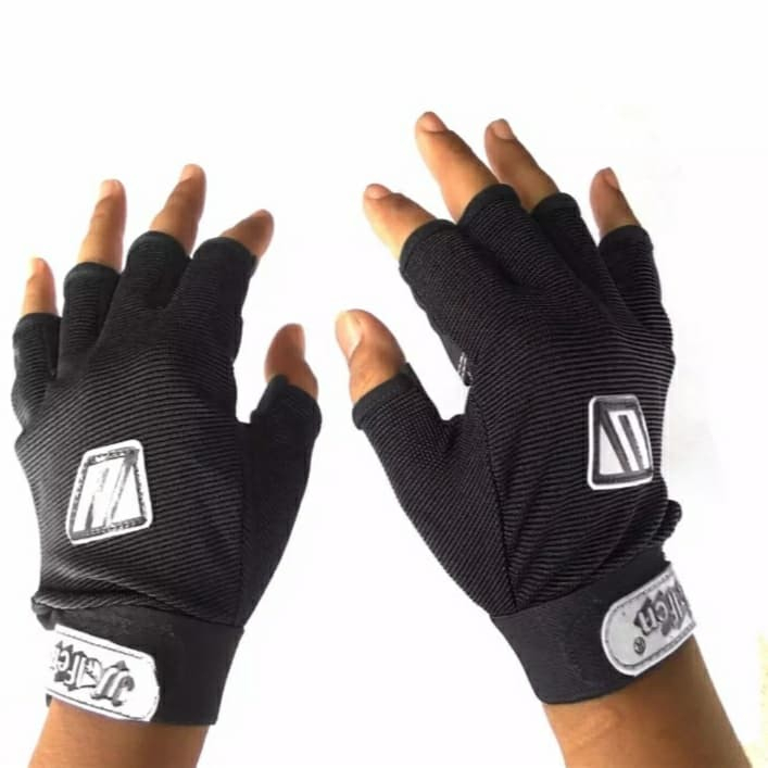Hitam Half Finger Motorcycle GLOVES/MOTORCICLE GLOVES Plain Black Men And Women/Motorcycle Biker GLO