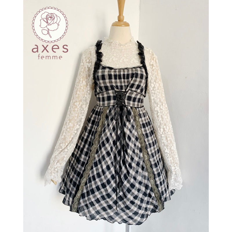 BV7. Axes Femme tartan ชุดเดรสสีดํา