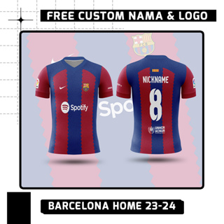 เสื้อกีฬาแขนสั้น คอวี ลายทีมชาติฟุตบอล Barcelona 2023-2024