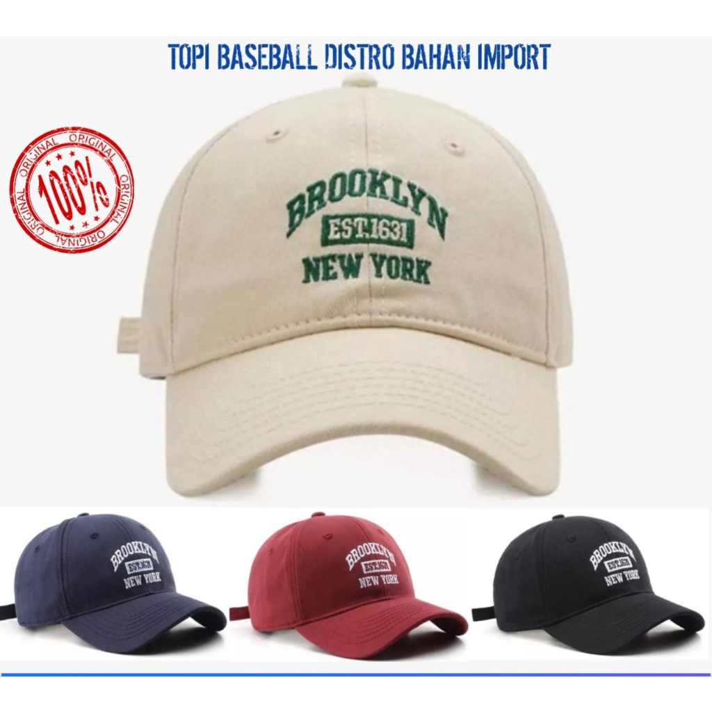 Hitamเบสบอลหมวกผู้ใหญ่ Distro Brooklyn New York Est 1631 Vintage เบสบอลหมวกนําเข้าวัสดุหนาอเมริกันเจาะคุณภาพก๊อกน้ําร่วมสมัย Strong เย็บปักถักร้อยโลโก้ไม่หน้าจอสีดํา Navy Cream รุ่นใหม่ล่าสุดสไตล์เกาหลี Casual Sport Sport Sport