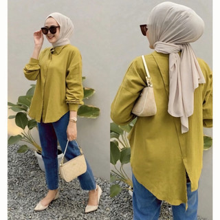 Nelka linen Shirt / Kemeja Linen Atasan Wanita Oversize Polos