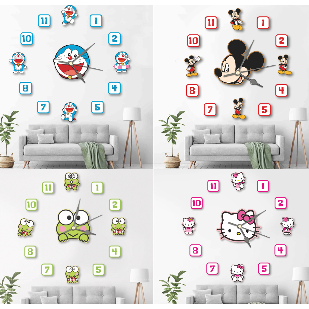 Hiasan DINDING นาฬิกาแขวนขนาดใหญ่จัมโบ้พร้อมตกแต่งผนังห้องเด็กตัวละคร Keroppi