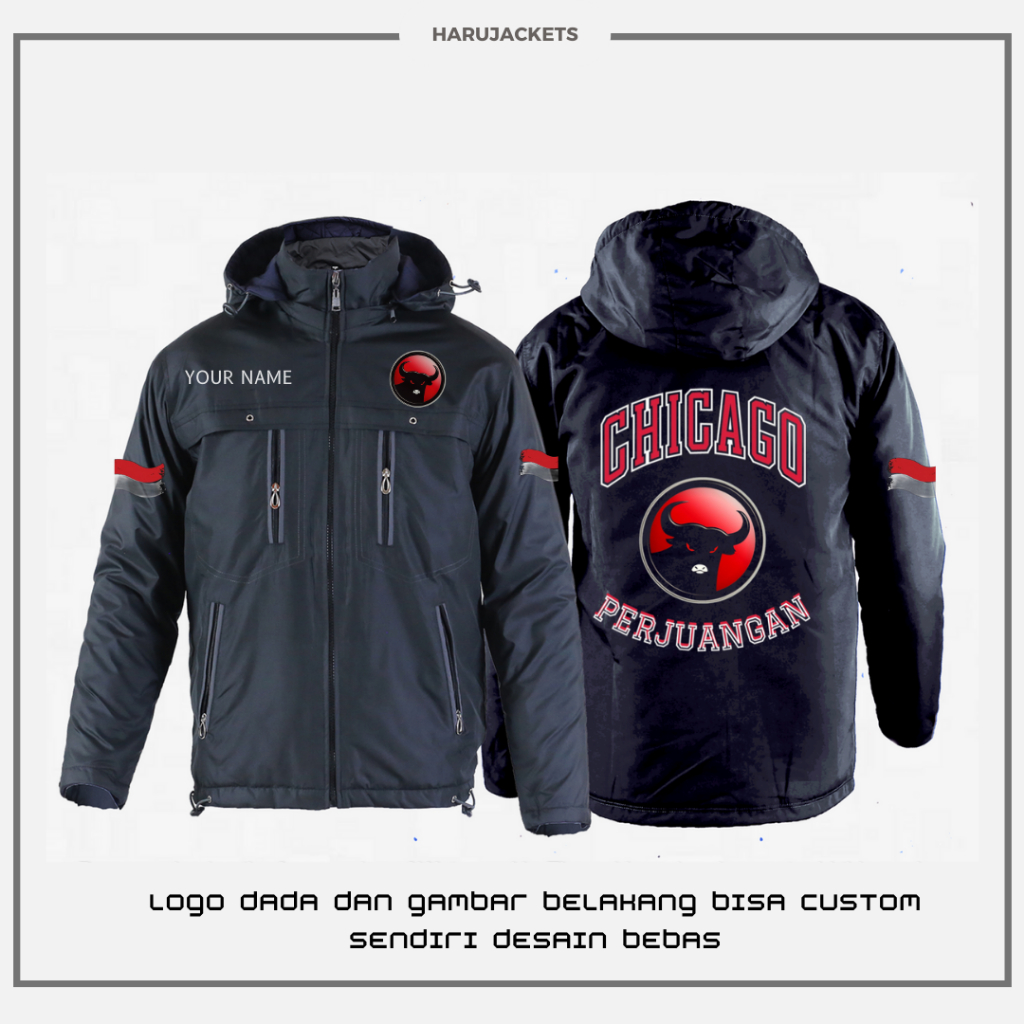 CUSTOM CHICAGO BULLS CHICAGO PERJUANGAN เสื้อแจ็คเก็ตผู้ชาย