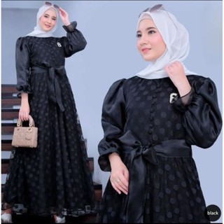 Gamis Tile Dot Mix Organza Gamis For Teenagers ใหม่ล่าสุด ชุดเดรสรัตนา เชิญชาวมุสลิม แฟชั่น Ld110 สีดํา