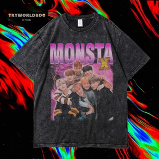 เสื้อยืด พิมพ์ลาย Tryworldbdg OFFICIAL "MONSTA X" | เสื้อเชิ้ต ซักได้ | หินล้าง | เสื้อยืด ขนาดใหญ่ | เสื้อยืด ลาย Monsta X WASHING VINTAGE