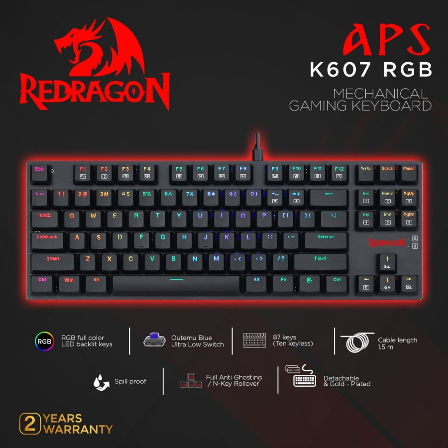 REDRAGON Reddragon Mechanical Gaming Keyboard TKL RGB Ultra Low APS - K607-RGB