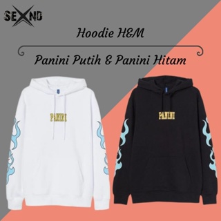 เสื้อกันหนาว มีฮู้ด ลาย H&amp;M Panini White &amp; Panini สีดํา (ฟรีสติกเกอร์)