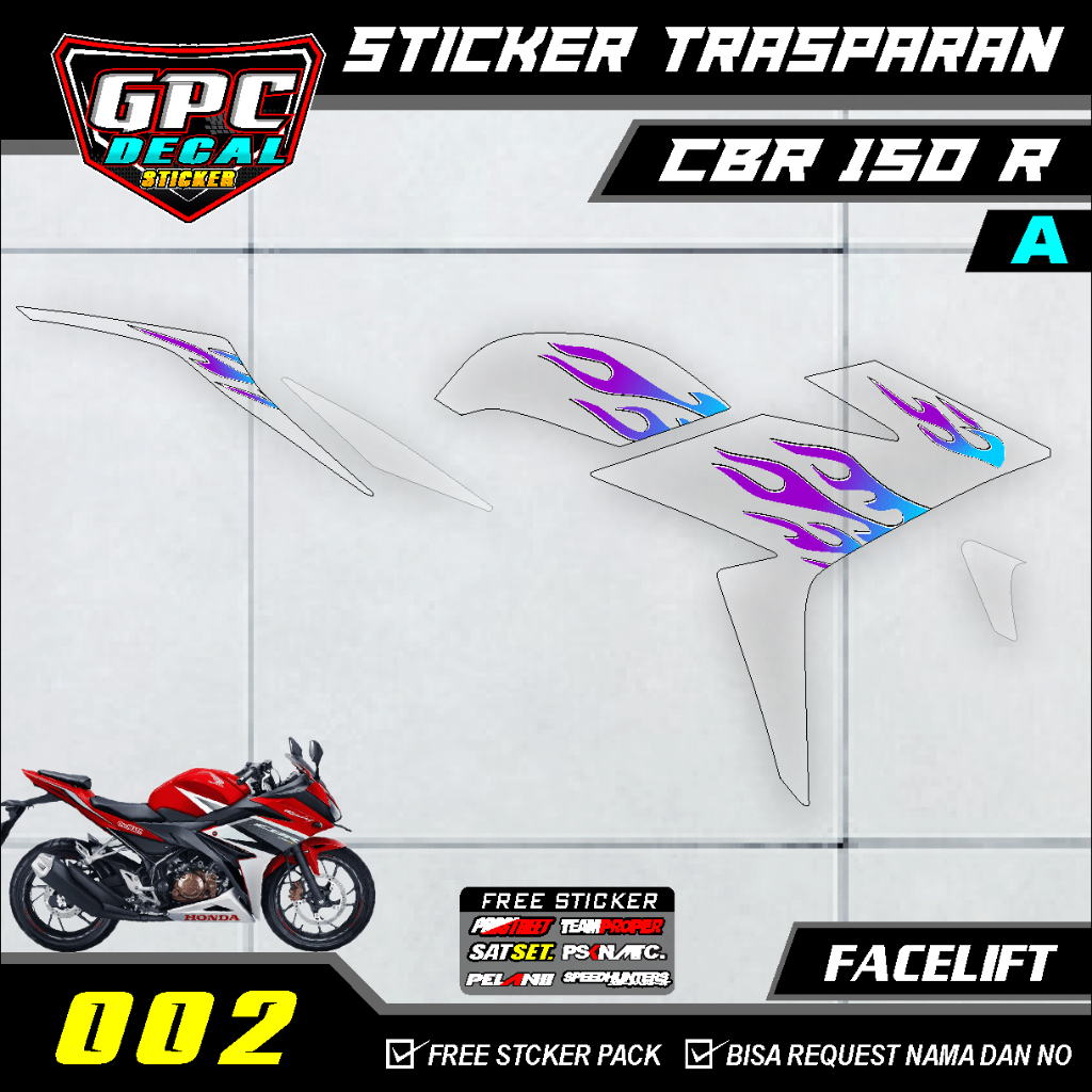 แถบสะท้อนแสง CBR 150R FACELIFT การเปลี่ยนแปลงของเปลวไฟกราฟิก SIMPLE COOL GPC DECAL 002