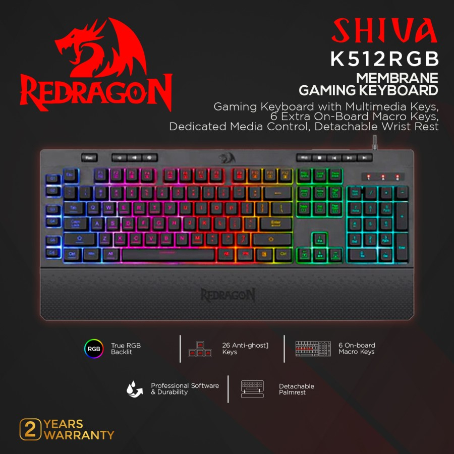 REDRAGON Reddragon Membrane Gaming Keyboard RGB SHIVA - K512RGB