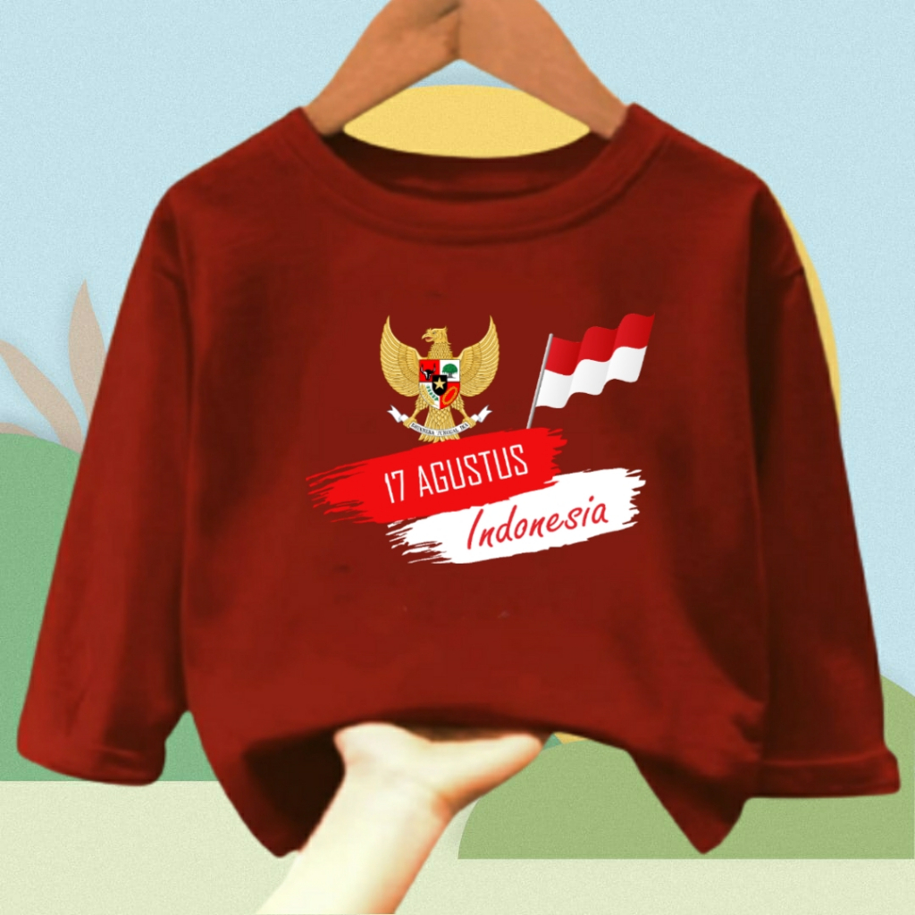 เสื้อยืด Maroon top สําหรับเด็กอายุ 1-12 ปี 17 August แขนยาว