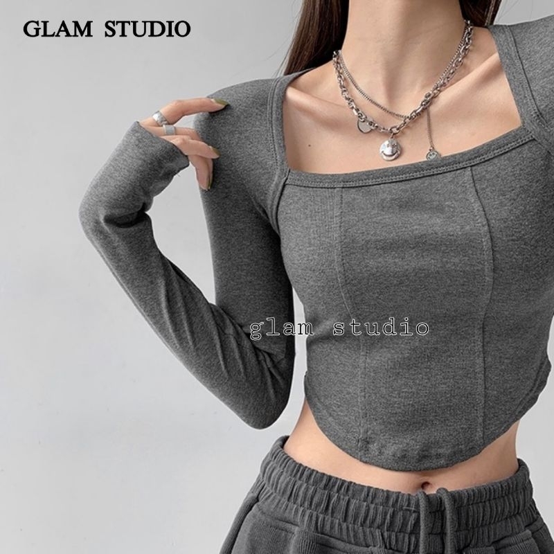 เสื้อครอปคอเหลี่ยมแขนยาว (ผ้าบางกว่าจากแคตตาล็อกแรก) ( CTLS 010)