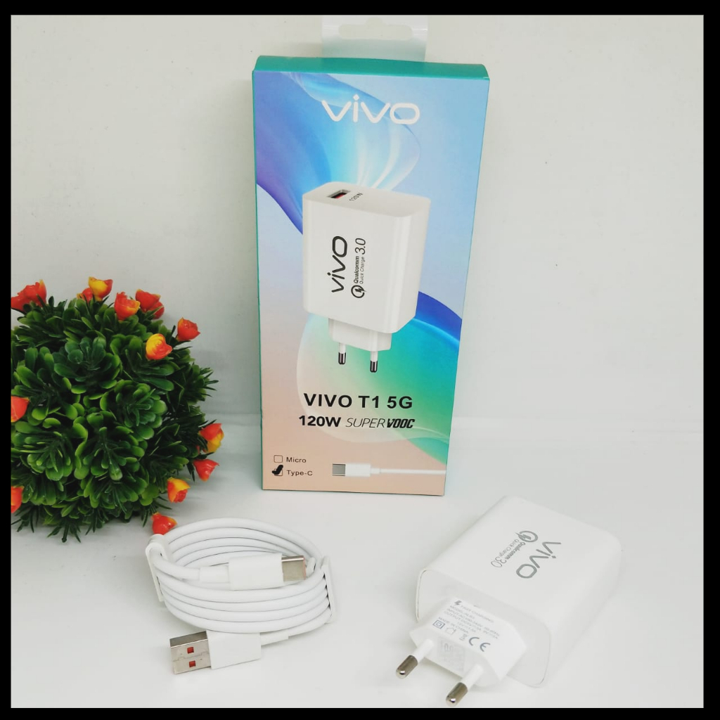 ใหม ่ Charger Vivo T1 5G 120W Super VOOC Fast Charging Micro USB & Type c/Charger Vivo 120watt