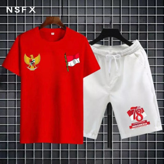 Ag2304 ชุดสูท ลายธง สีแดง และสีขาว ไซซ์ L &amp; XL 4MOTIF JC สําหรับผู้ชาย