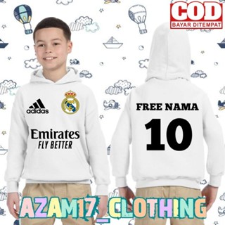 เสื้อแจ็กเก็ตกันหนาว มีฮู้ด ลาย Real Madrid Free Name And Back สําหรับเด็กผู้ชาย และเด็กผู้หญิง