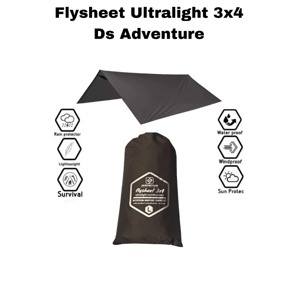 Tenda ฟลายชีท 3x4 เบาพิเศษ กันน้ํา ds adventure - Tent Bivocation - 2x3 flysheet - 3x3 flysheet - หลังคาเต็นท์ตั้งแคมป์ - 3x4 plesit - flyshet camping