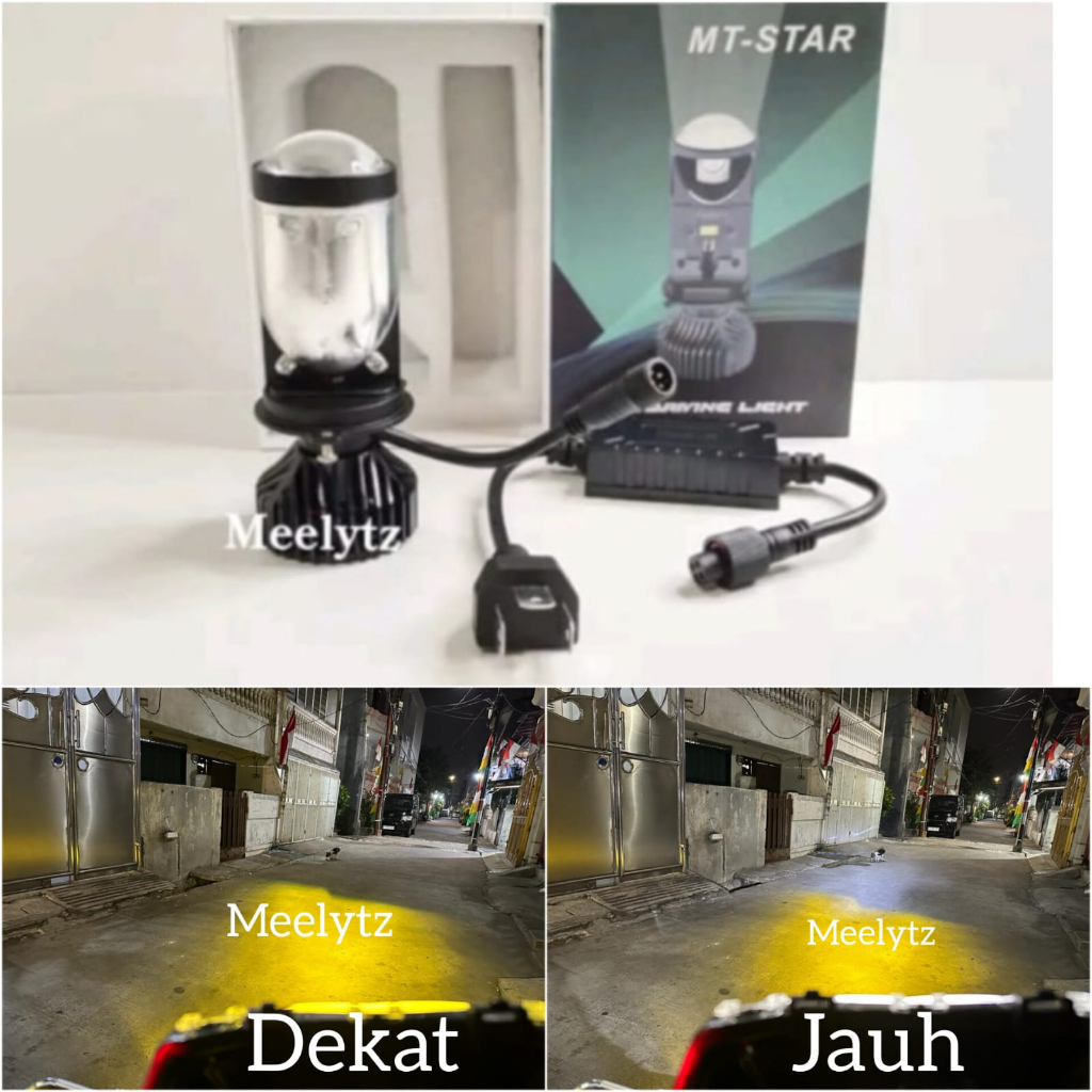 H4 MT-Star Projector ไฟหน้า LED มินิไกลใกล้สีขาวเหลือง สว่างมากพร้อมพัดลม