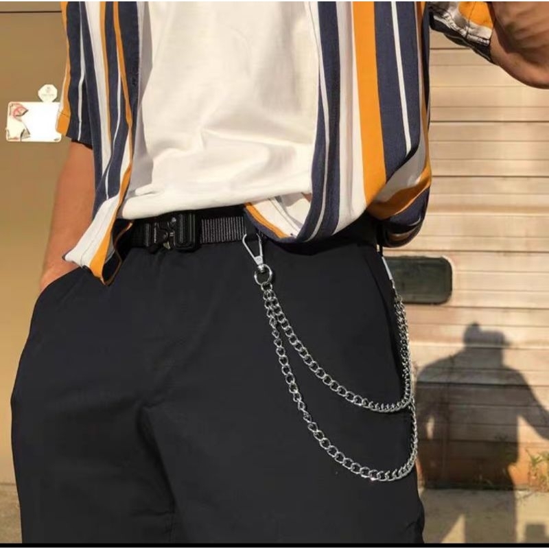 2 LAYER MENS PANTS CHAIN MENS PANTS ACCESSORIES สไตล์เกาหลี PUNK HIP HOP