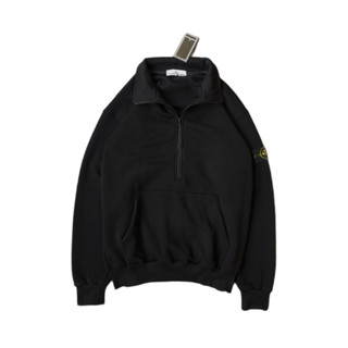 STONE ISLAND เสื้อแจ็กเก็ตรักบี้ มีซิปครึ่ง สีดํา